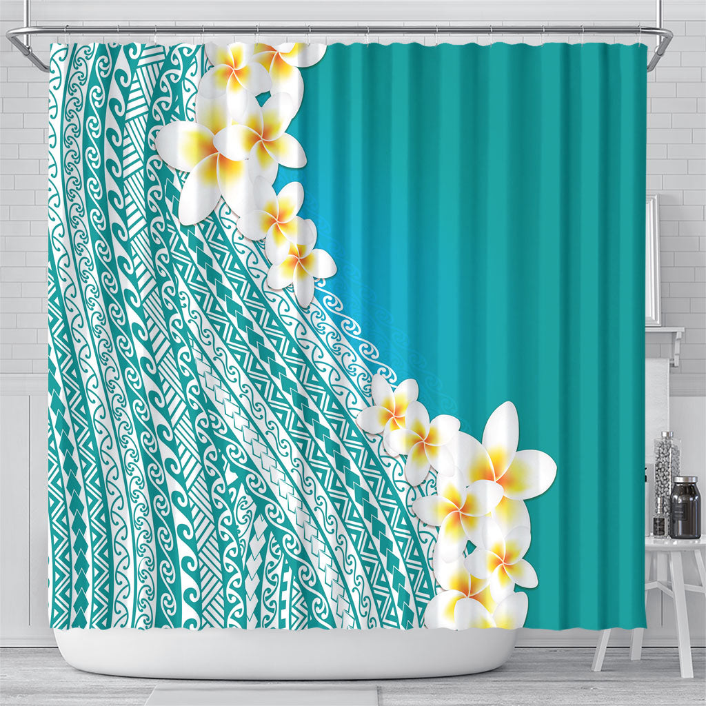 Tahiti Plumeria Tribal Pattern Shower Curtain Wave Style Turquoise LT05 - Polynesian Pride