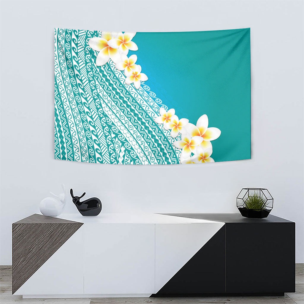 Tahiti Plumeria Tribal Pattern Tapestry Wave Style Turquoise LT05 - Polynesian Pride