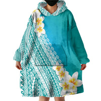 Tahiti Plumeria Tribal Pattern Wearable Blanket Hoodie Wave Style Turquoise LT05 - Polynesian Pride