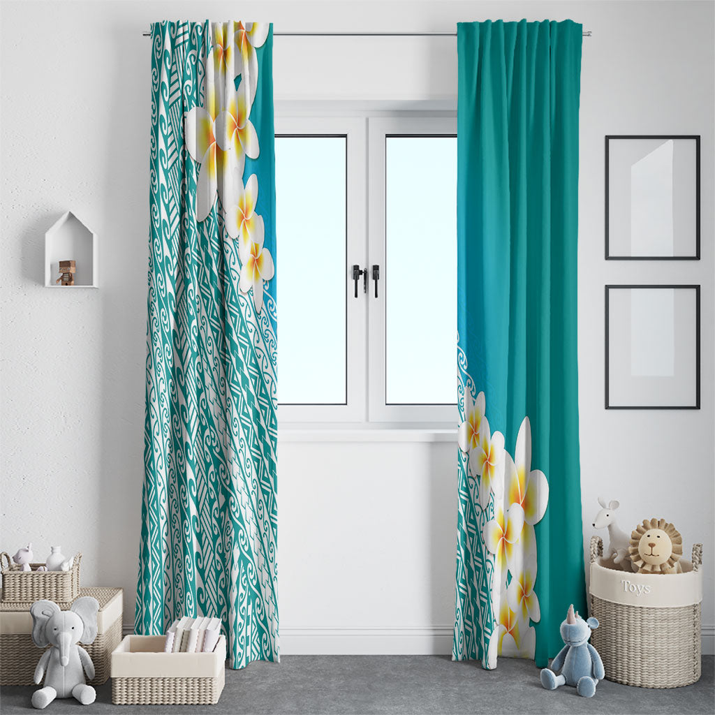Tahiti Plumeria Tribal Pattern Window Curtain Wave Style Turquoise LT05 - Polynesian Pride