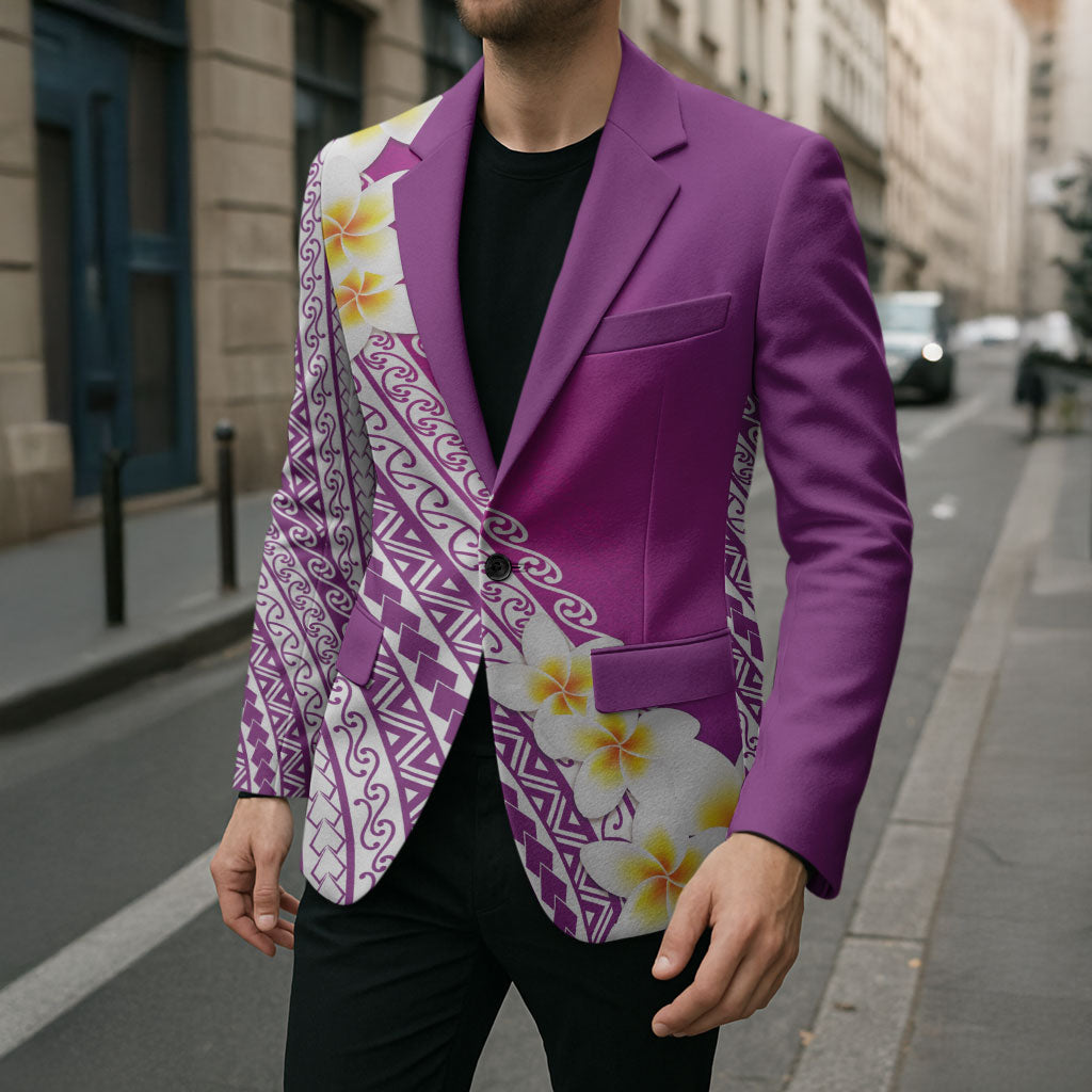 Tahiti Plumeria Tribal Pattern Blazer Wave Style Purple LT05 - Polynesian Pride