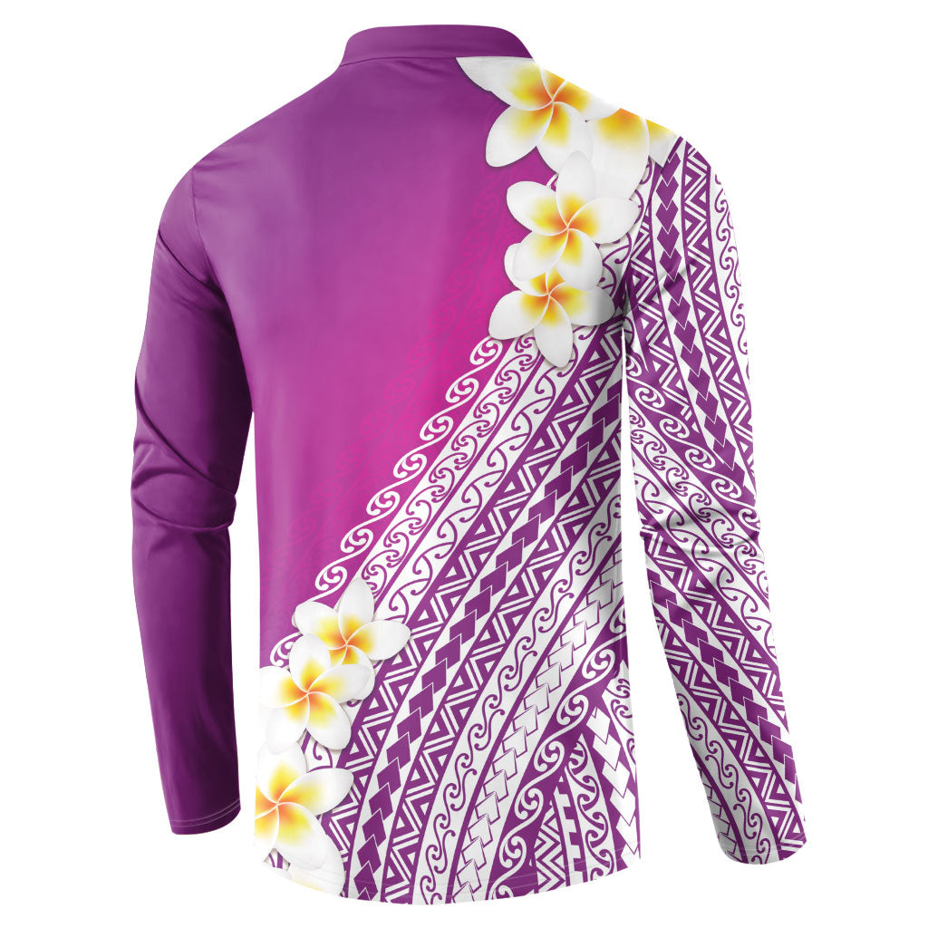 Tahiti Plumeria Tribal Pattern Button Sweatshirt Wave Style Purple LT05 - Polynesian Pride