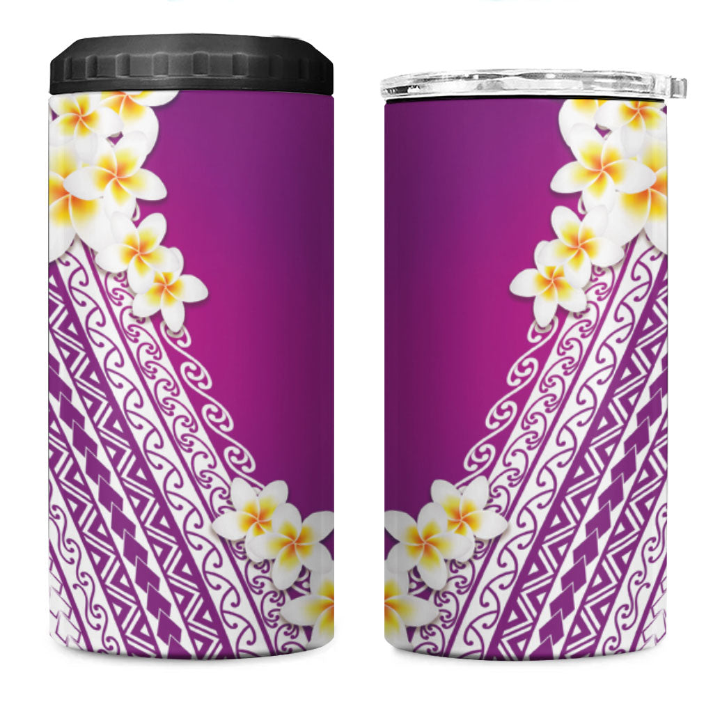 Tahiti Plumeria Tribal Pattern 4 in 1 Can Cooler Tumbler Wave Style Purple LT05 One Size: 16 oz Purple - Polynesian Pride