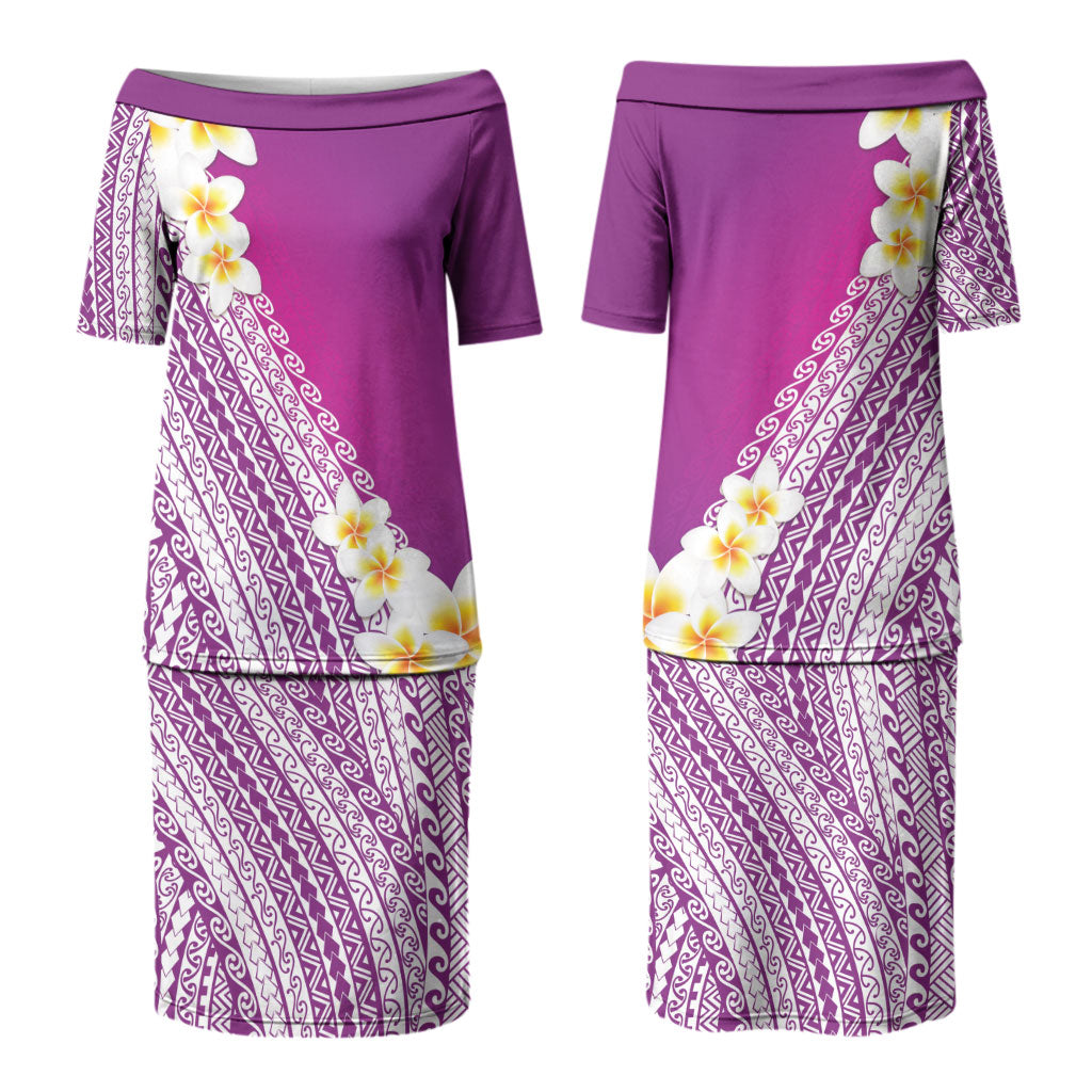 Tahiti Plumeria Tribal Pattern Couples Matching Puletasi and Hawaiian Shirt Wave Style Purple LT05 - Polynesian Pride