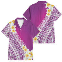 Tahiti Plumeria Tribal Pattern Family Matching Off The Shoulder Long Sleeve Dress and Hawaiian Shirt Wave Style Purple LT05 Dad's Shirt - Short Sleeve Purple - Polynesian Pride
