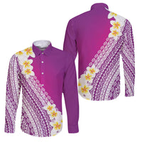 Tahiti Plumeria Tribal Pattern Family Matching Short Sleeve Bodycon Dress and Hawaiian Shirt Wave Style Purple LT05 Dad's Shirt - Long Sleeve Purple - Polynesian Pride