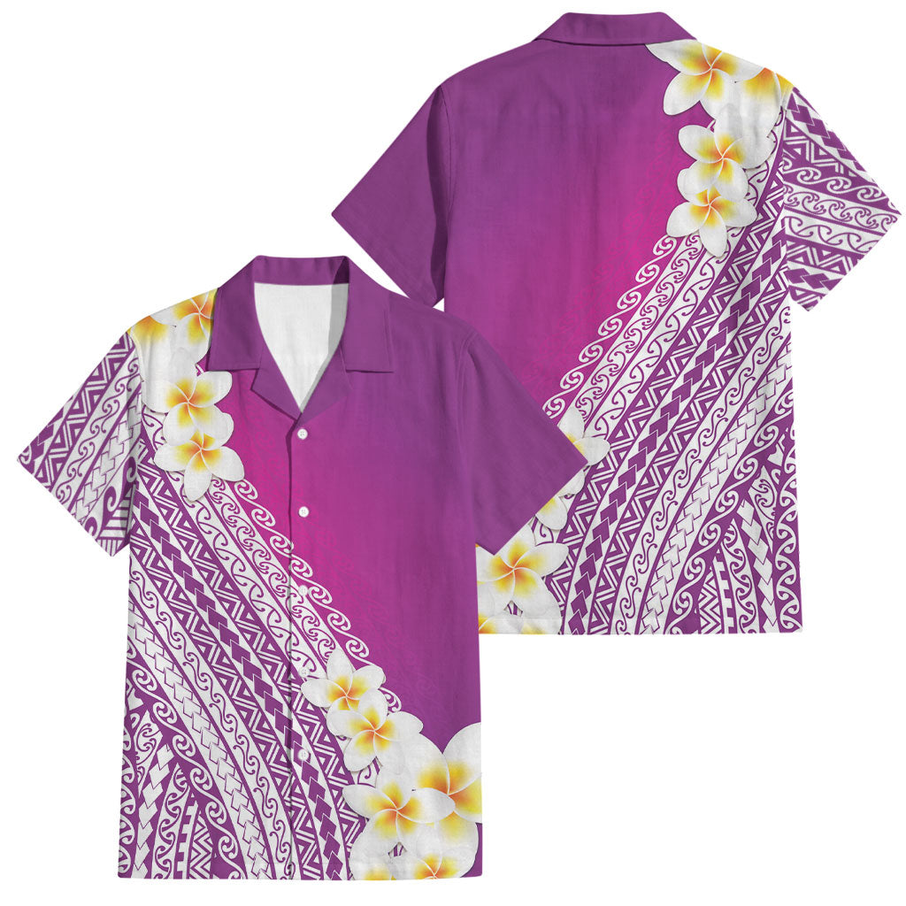 Tahiti Plumeria Tribal Pattern Family Matching Summer Maxi Dress and Hawaiian Shirt Wave Style Purple LT05 Dad's Shirt - Short Sleeve Purple - Polynesian Pride