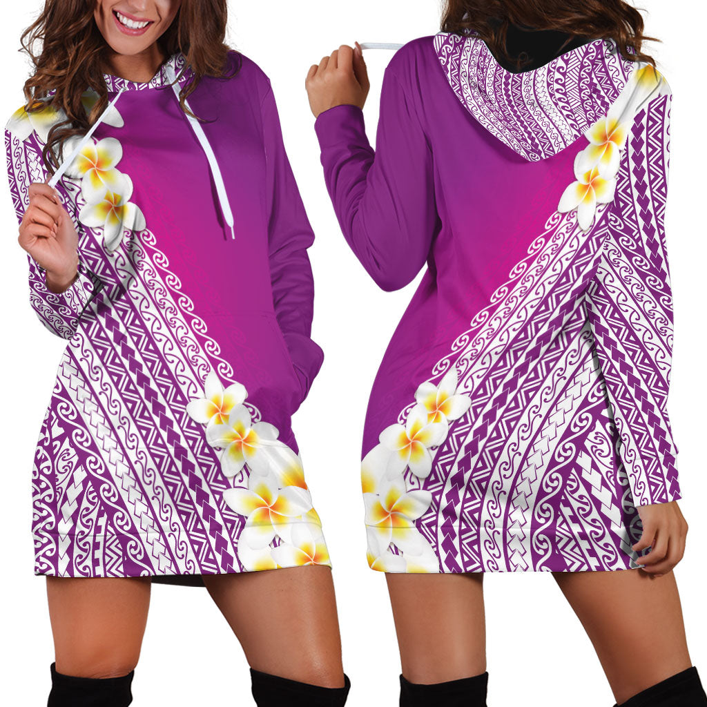 Tahiti Plumeria Tribal Pattern Hoodie Dress Wave Style Purple LT05 - Polynesian Pride