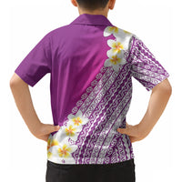Tahiti Plumeria Tribal Pattern Kid Hawaiian Shirt Wave Style Purple LT05 - Polynesian Pride