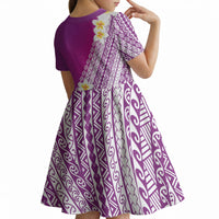 Tahiti Plumeria Tribal Pattern Kid Short Sleeve Dress Wave Style Purple LT05 - Polynesian Pride