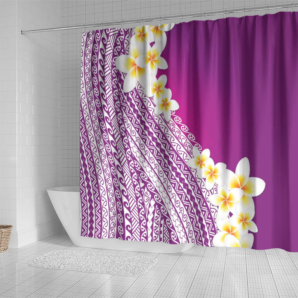 Tahiti Plumeria Tribal Pattern Shower Curtain Wave Style Purple LT05 - Polynesian Pride