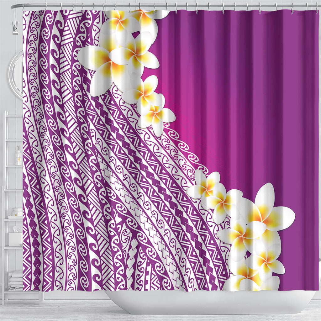 Tahiti Plumeria Tribal Pattern Shower Curtain Wave Style Purple LT05 - Polynesian Pride