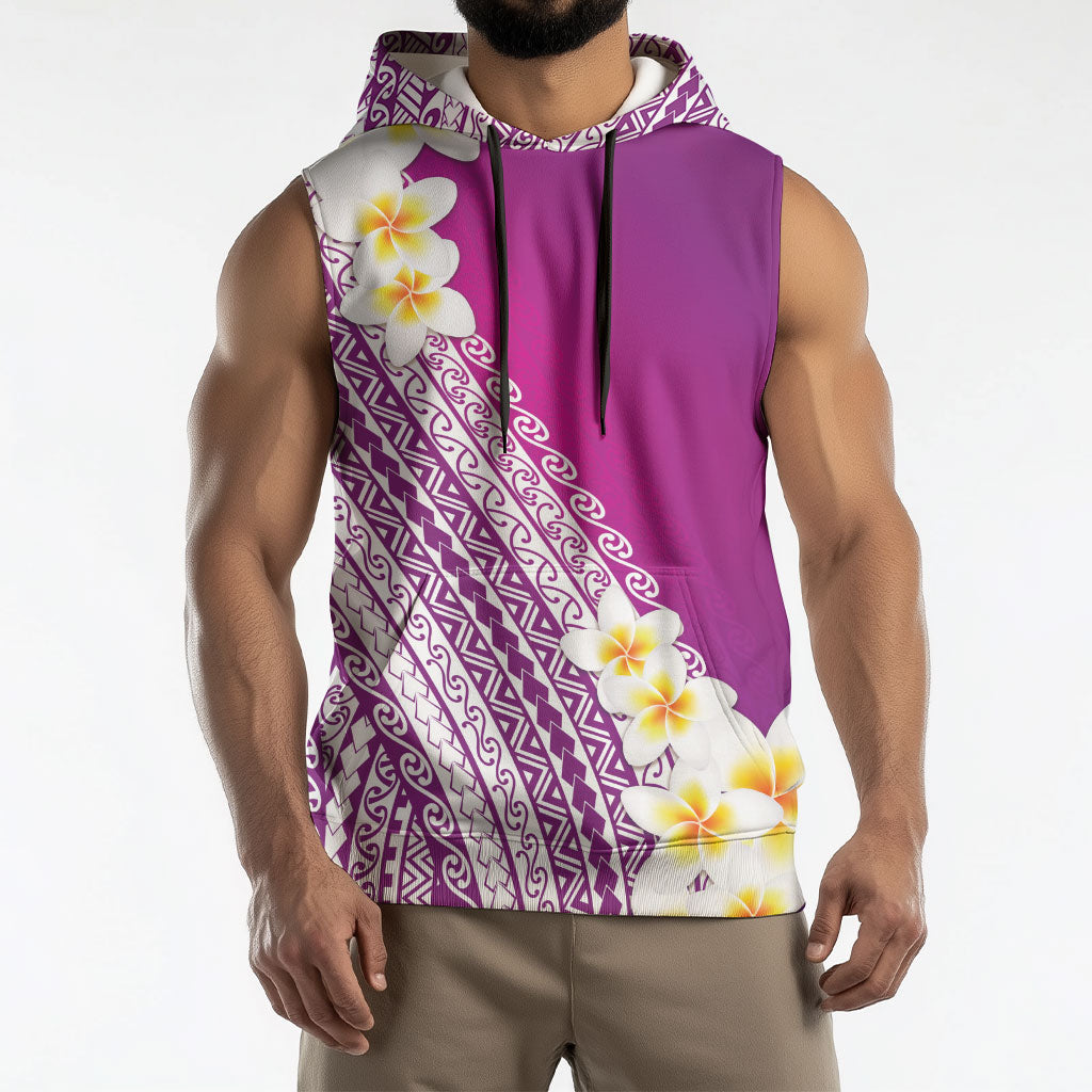 Tahiti Plumeria Tribal Pattern Sleeveless Hoodie Wave Style Purple LT05 - Polynesian Pride