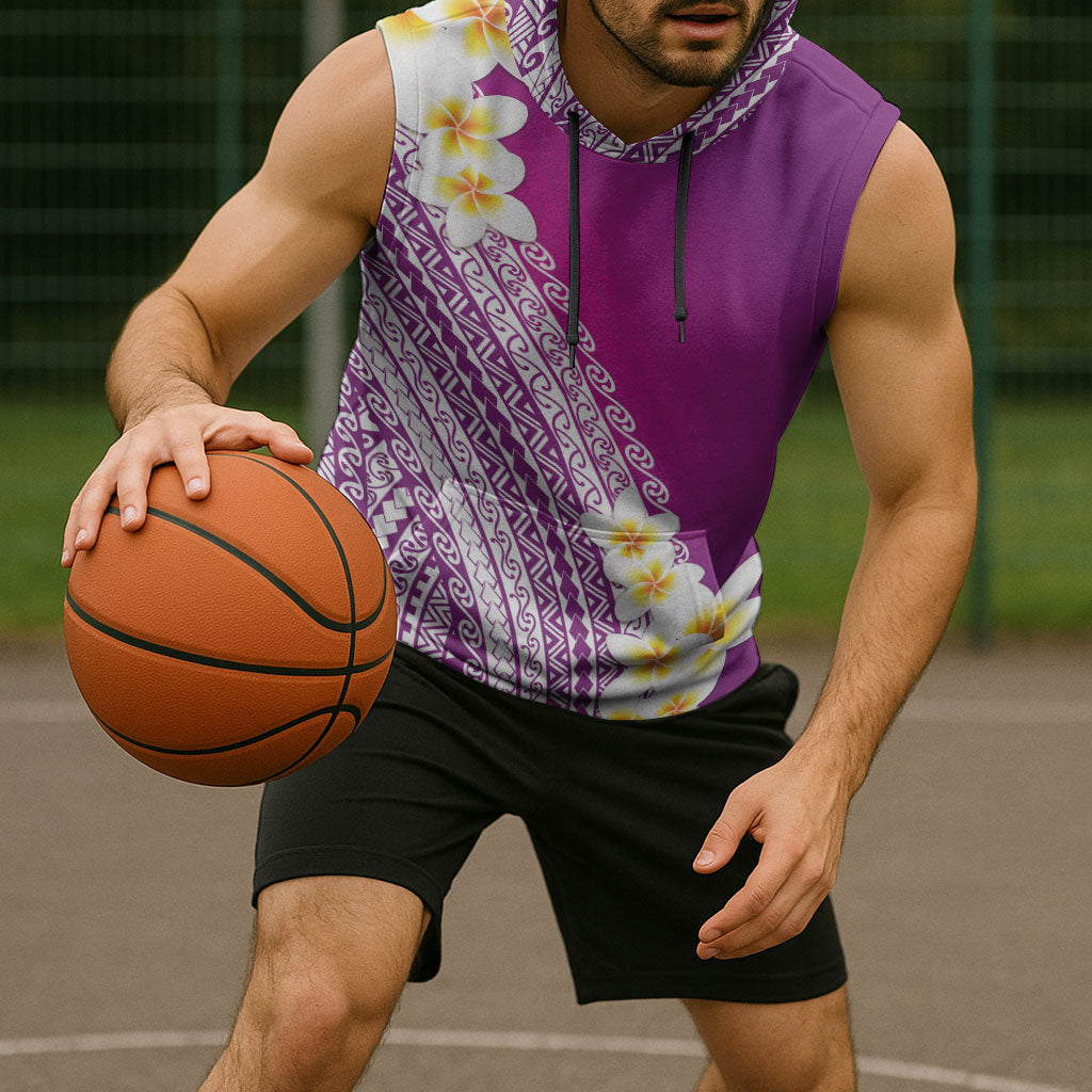 Tahiti Plumeria Tribal Pattern Sleeveless Hoodie Wave Style Purple LT05 - Polynesian Pride