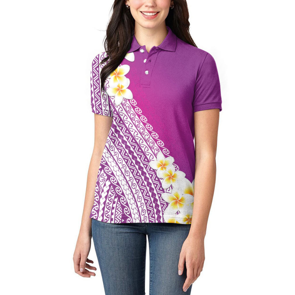 Tahiti Plumeria Tribal Pattern Women Polo Shirt Wave Style Purple LT05 - Polynesian Pride