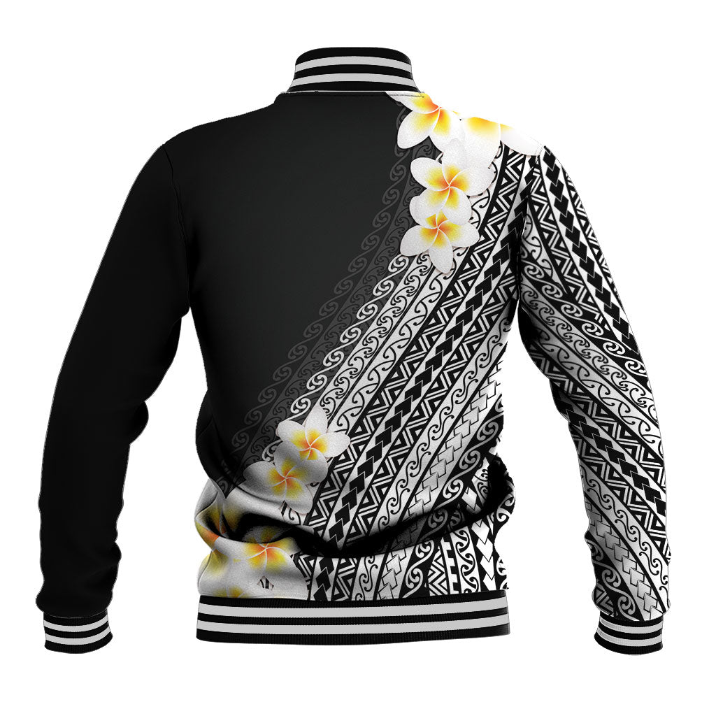 Tahiti Plumeria Tribal Pattern Baseball Jacket Wave Style Black LT05 - Polynesian Pride
