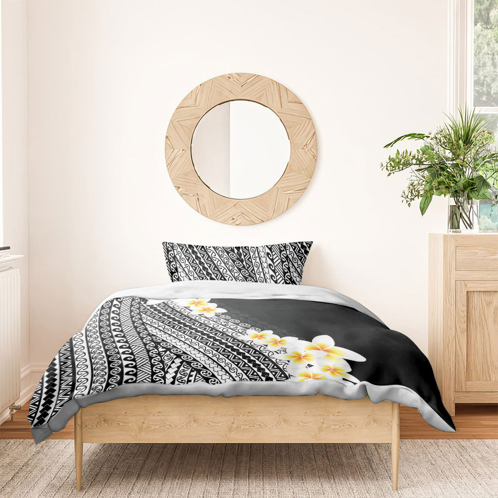 Tahiti Plumeria Tribal Pattern Bedding Set Wave Style Black LT05 - Polynesian Pride
