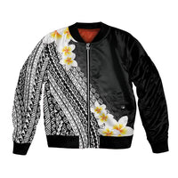 Tahiti Plumeria Tribal Pattern Bomber Jacket Wave Style Black LT05 Unisex Black - Polynesian Pride