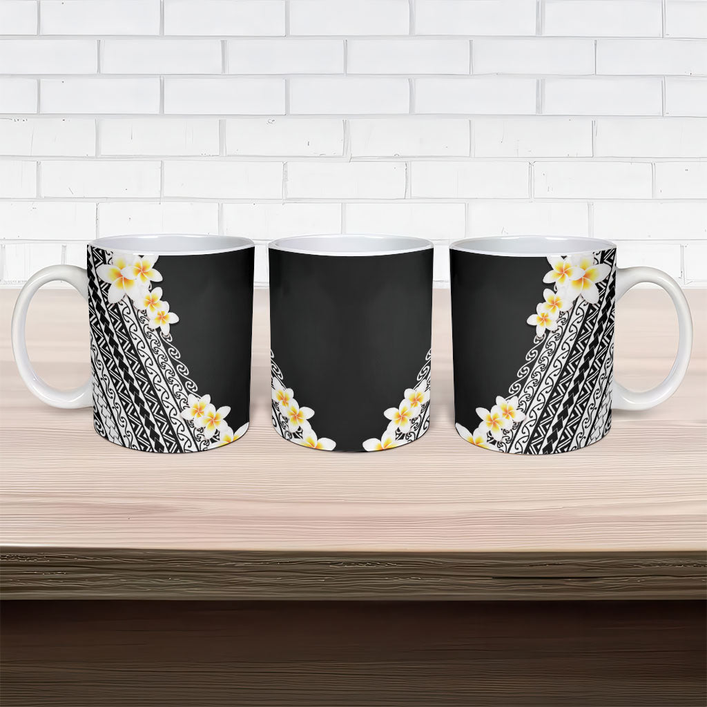 Tahiti Plumeria Tribal Pattern Ceramic Mug Wave Style Black LT05 - Polynesian Pride