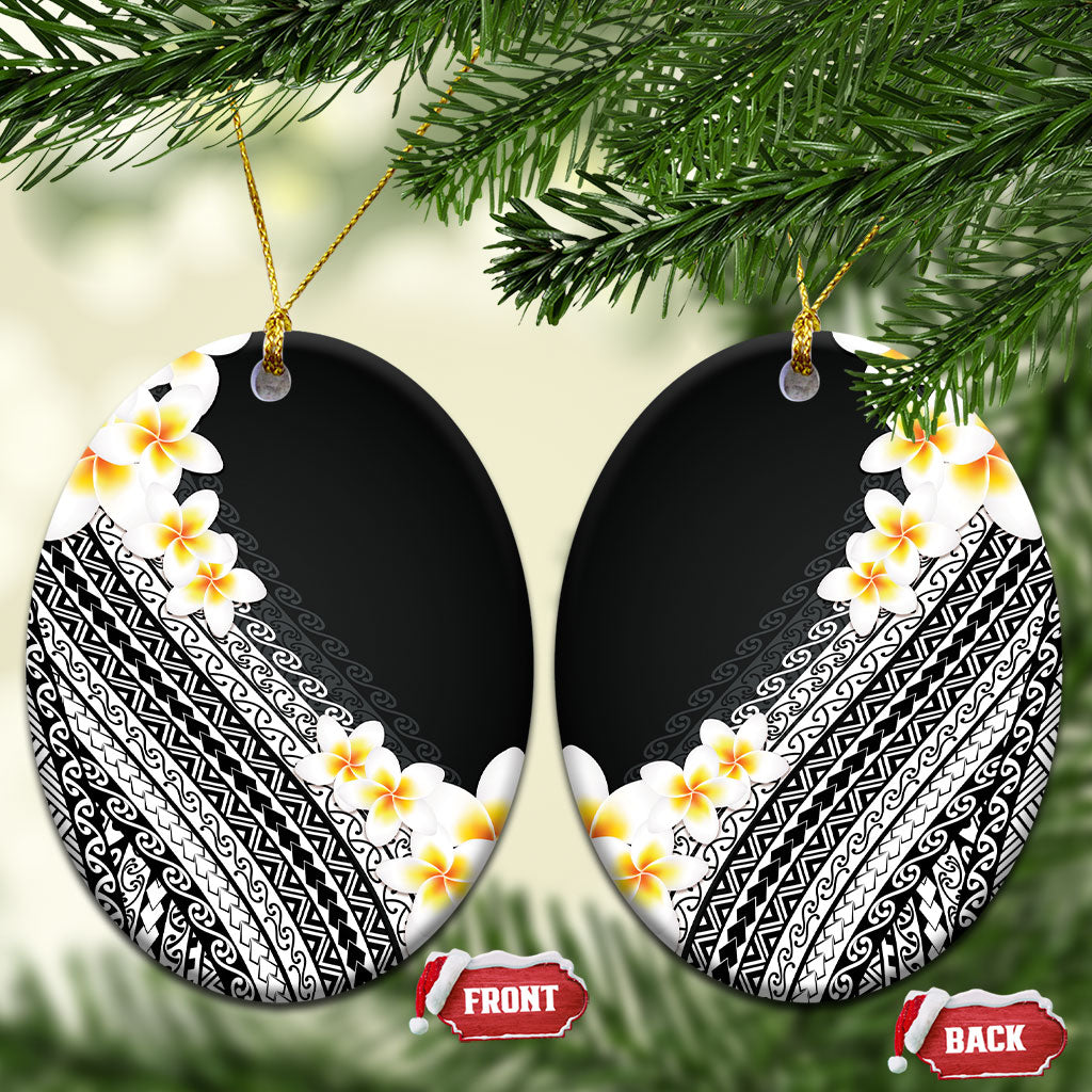 Tahiti Plumeria Tribal Pattern Ceramic Ornament Wave Style Black LT05 Oval Black - Polynesian Pride