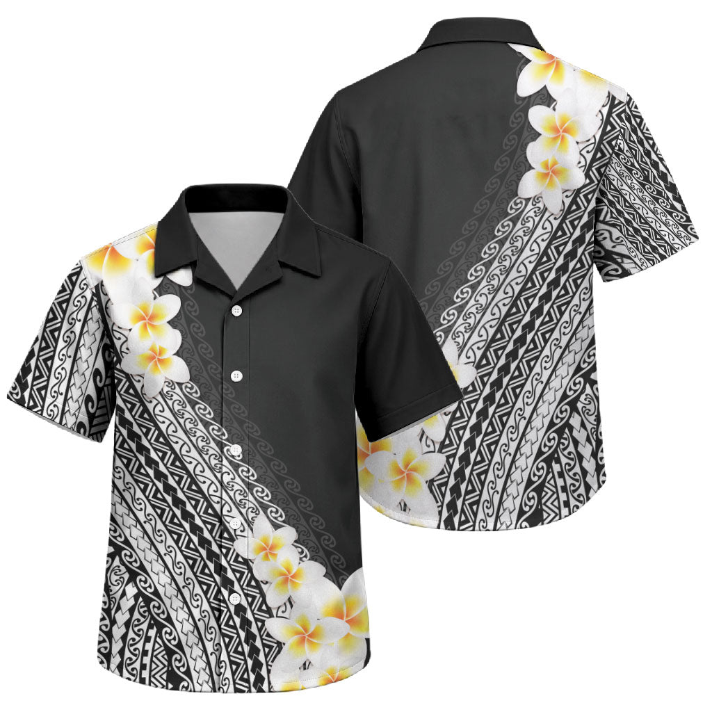 Tahiti Plumeria Tribal Pattern Family Matching Tank Maxi Dress and Hawaiian Shirt Wave Style Black LT05 Son's Shirt Black - Polynesian Pride