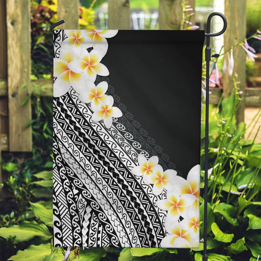 Tahiti Plumeria Tribal Pattern Garden Flag Wave Style Black LT05 Garden Flag Black - Polynesian Pride