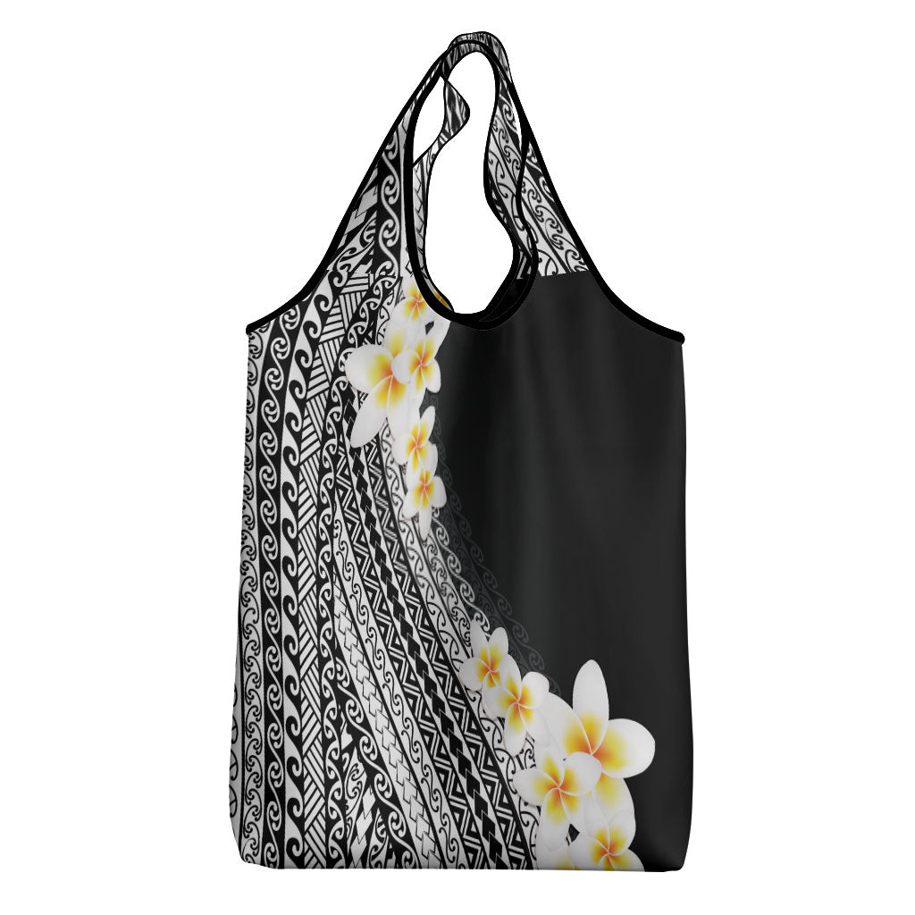 Tahiti Plumeria Tribal Pattern Grocery Bag Wave Style Black LT05 - Polynesian Pride