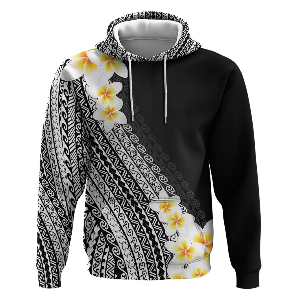 Tahiti Plumeria Tribal Pattern Hoodie Wave Style Black LT05 Pullover Hoodie Black - Polynesian Pride
