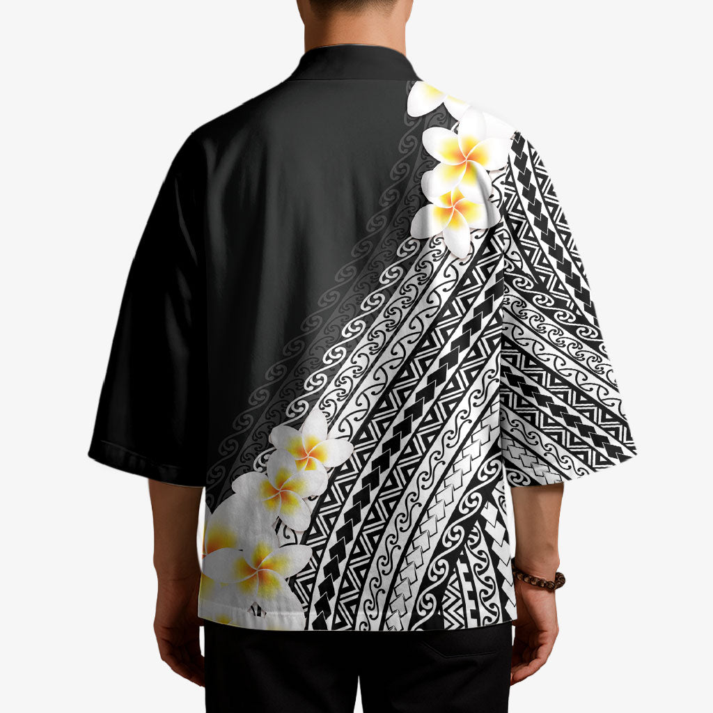 Tahiti Plumeria Tribal Pattern Kimono Wave Style Black LT05 - Polynesian Pride