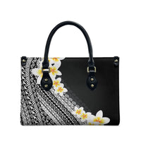 Tahiti Plumeria Tribal Pattern Leather Bag Wave Style Black LT05 - Polynesian Pride