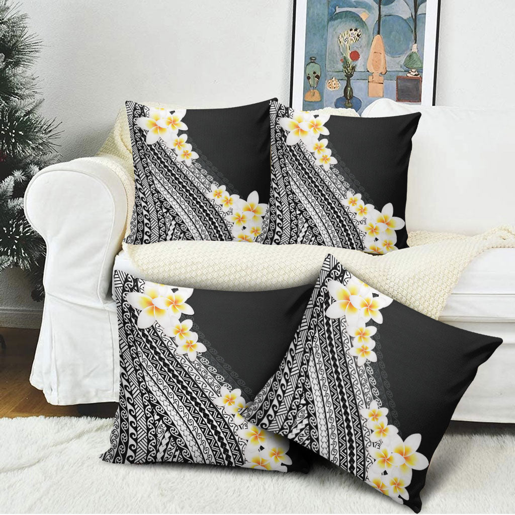 Tahiti Plumeria Tribal Pattern Pillow Cover Wave Style Black LT05 - Polynesian Pride
