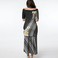Tahiti Plumeria Tribal Pattern Puletasi Wave Style Black LT05 - Polynesian Pride