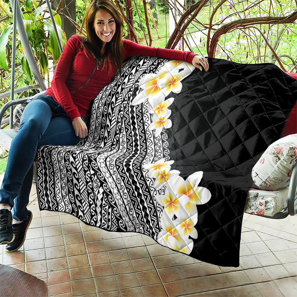 Tahiti Plumeria Tribal Pattern Quilt Wave Style Black LT05 - Polynesian Pride