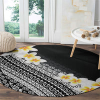 Tahiti Plumeria Tribal Pattern Round Carpet Wave Style Black LT05 - Polynesian Pride