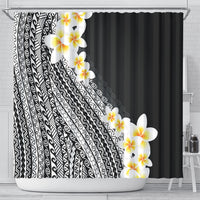 Tahiti Plumeria Tribal Pattern Shower Curtain Wave Style Black LT05 - Polynesian Pride