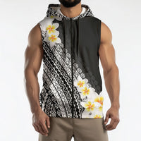 Tahiti Plumeria Tribal Pattern Sleeveless Zip Hoodie Wave Style Black LT05 - Polynesian Pride