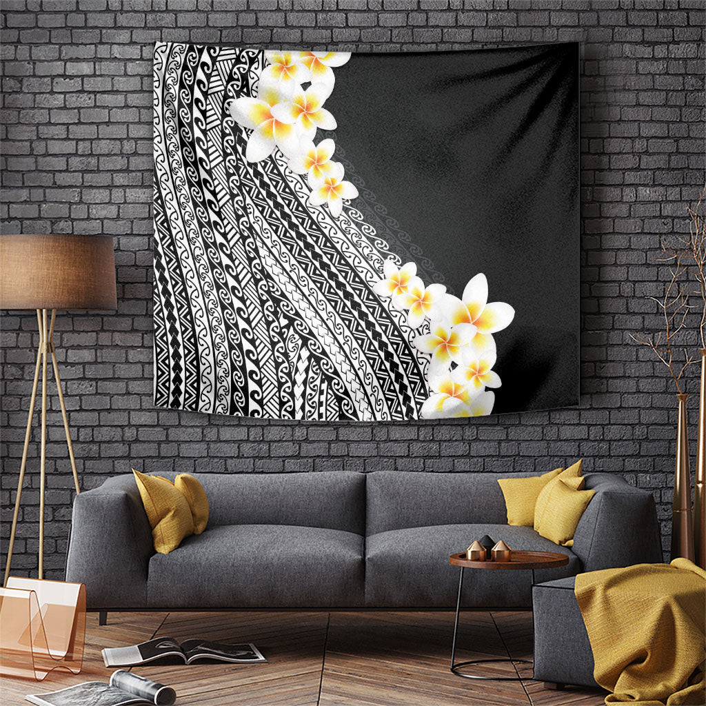 Tahiti Plumeria Tribal Pattern Tapestry Wave Style Black LT05 Black - Polynesian Pride