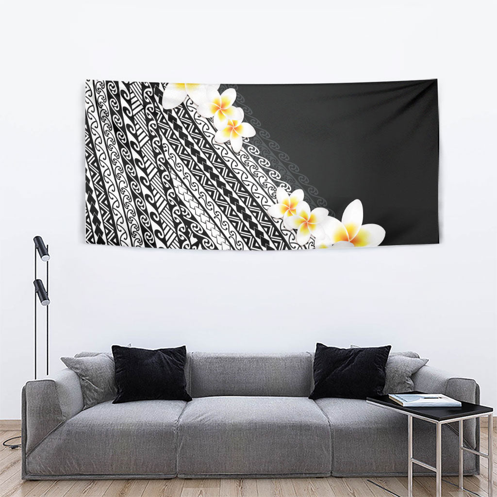 Tahiti Plumeria Tribal Pattern Tapestry Wave Style Black LT05 - Polynesian Pride