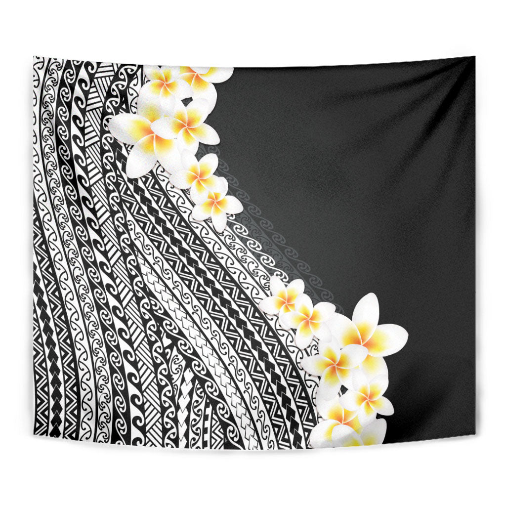 Tahiti Plumeria Tribal Pattern Tapestry Wave Style Black LT05 - Polynesian Pride