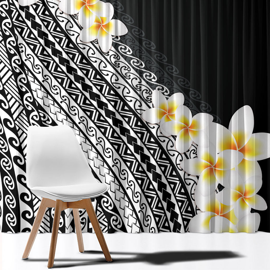 Tahiti Plumeria Tribal Pattern Window Curtain Wave Style Black LT05 - Polynesian Pride