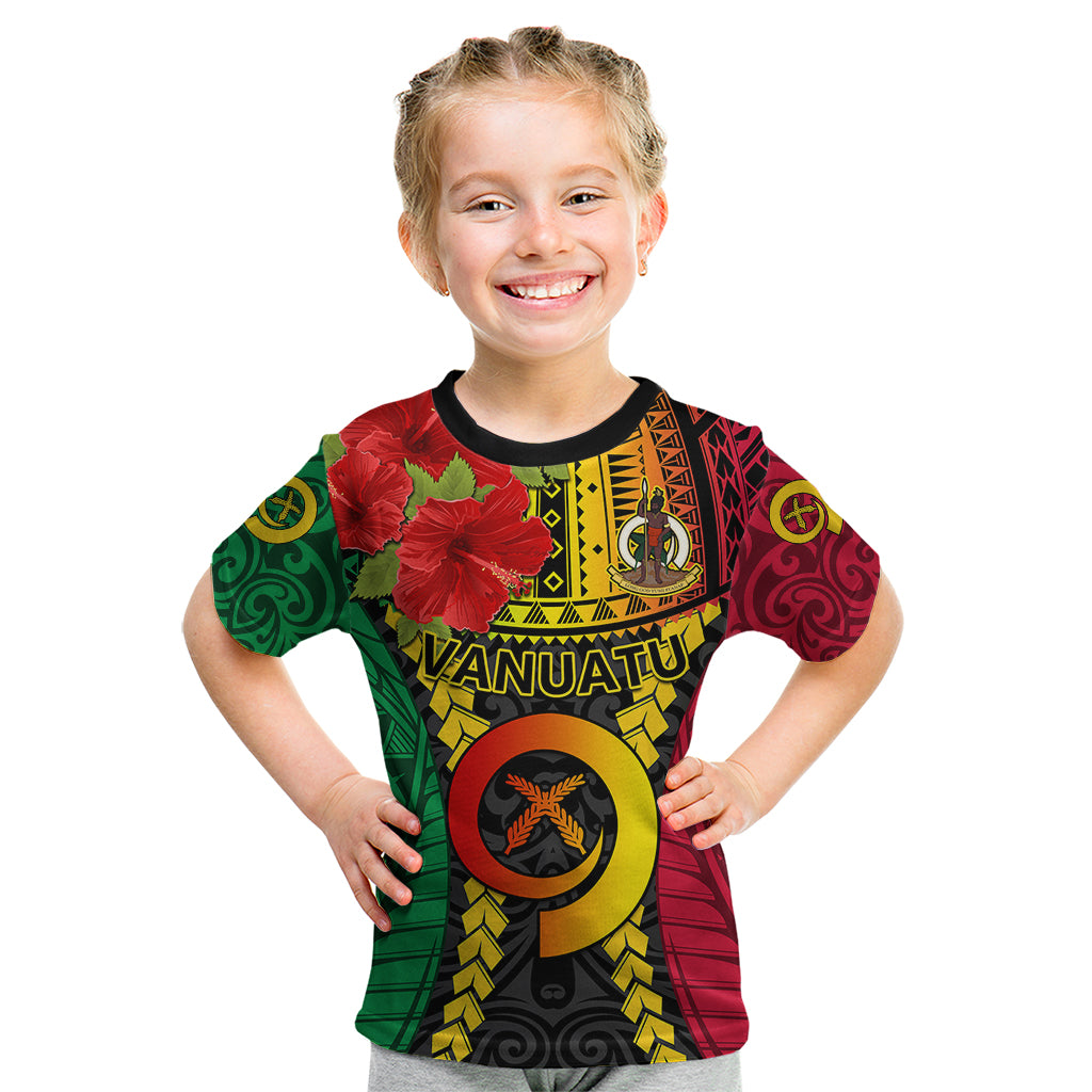 Vanuatu Kid T Shirt Vanuatuan Coat Of Arms Mix Pig Tusk Poynesian Pattern LT05 Reggae - Polynesian Pride