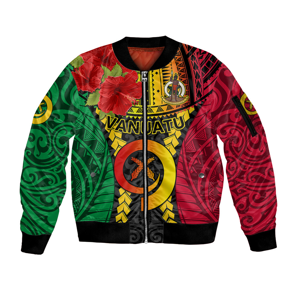 Personalized Vanuatu Sleeve Zip Bomber Jacket Vanuatuan Coat Of Arms Mix Pig Tusk Poynesian Pattern LT05 Unisex Reggae - Polynesian Pride