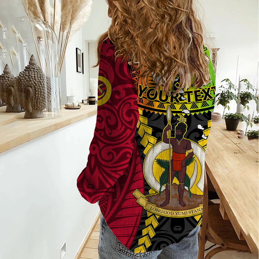 Personalized Vanuatu Women Casual Shirt Vanuatuan Coat Of Arms Mix Pig Tusk Poynesian Pattern LT05 - Polynesian Pride