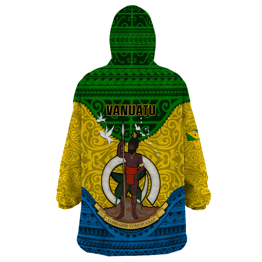 Vanuatu Malampa Province Wearable Blanket Hoodie Coat Of Arms And Namele Fern Polynesian Pattern LT05 - Polynesian Pride