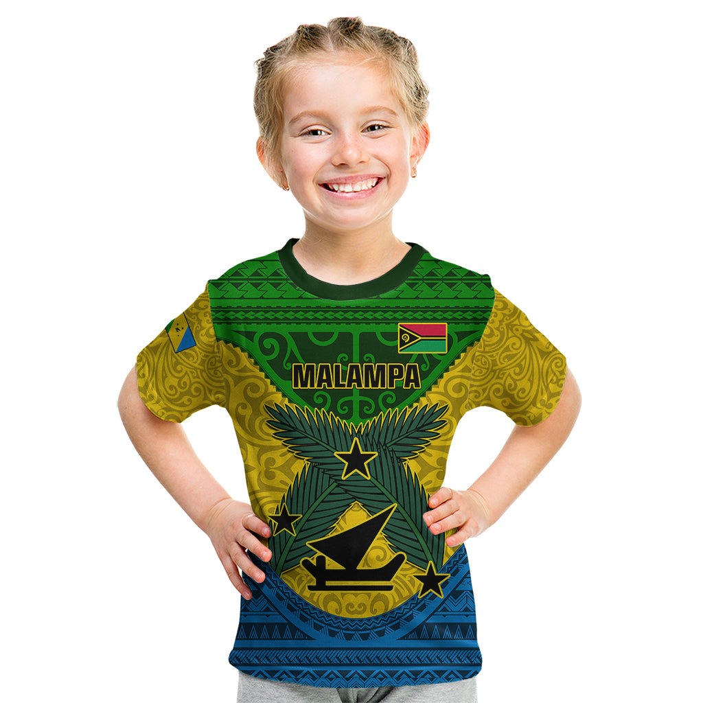 Personalized Vanuatu Malampa Province Kid T Shirt Coat Of Arms And Namele Fern Polynesian Pattern LT05 Yellow - Polynesian Pride
