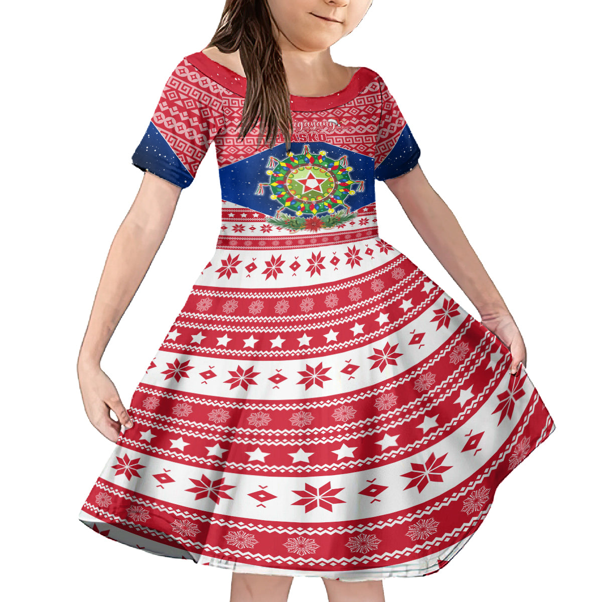 Personalised Philippines Christmas Family Matching Off Shoulder Maxi Dress and Hawaiian Shirt Filipino Parol Maligayang Pasko LT05 Daughter's Dress Red - Polynesian Pride