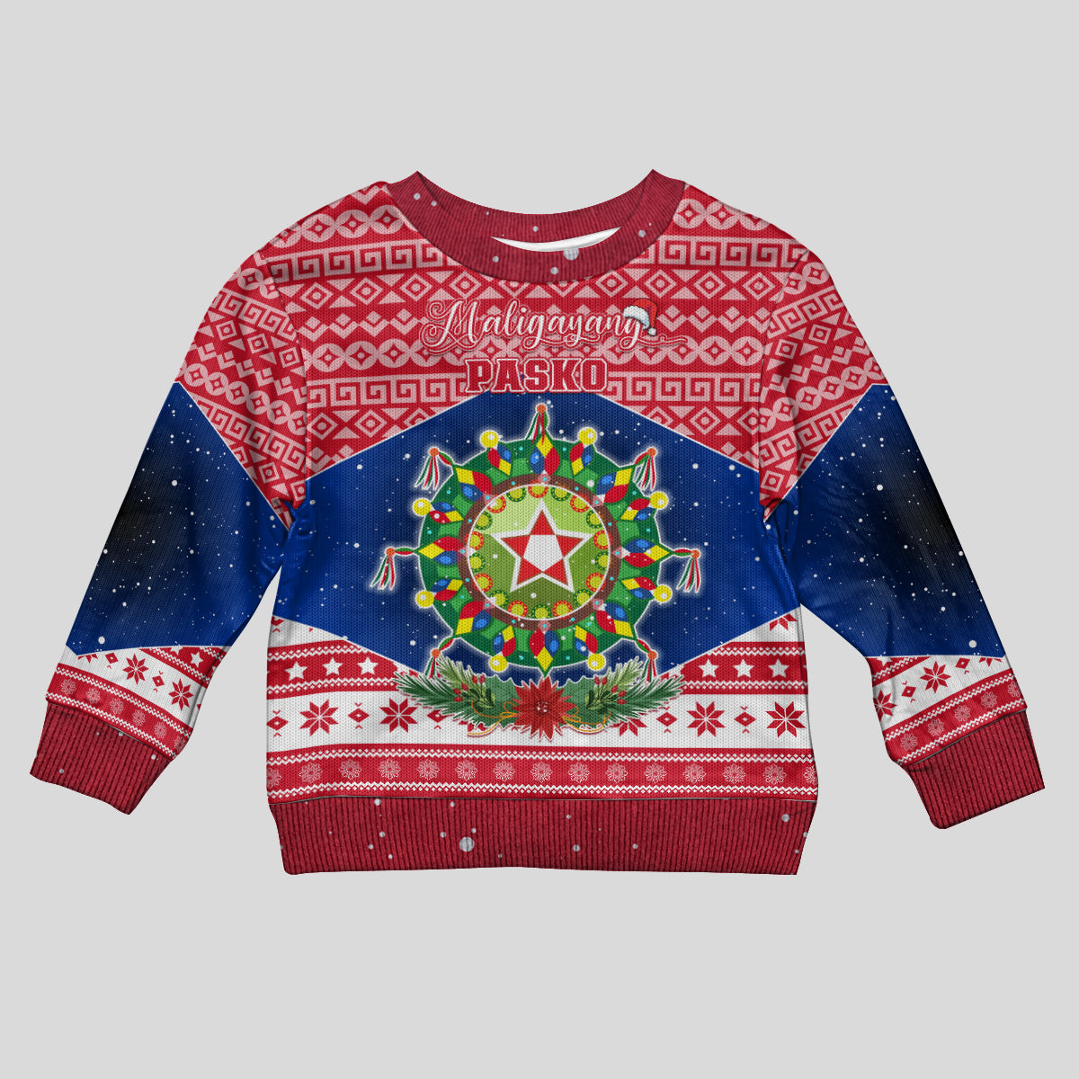 Personalised Philippines Christmas Kid Ugly Christmas Sweater Filipino Parol Maligayang Pasko LT05 Kid Red - Polynesian Pride
