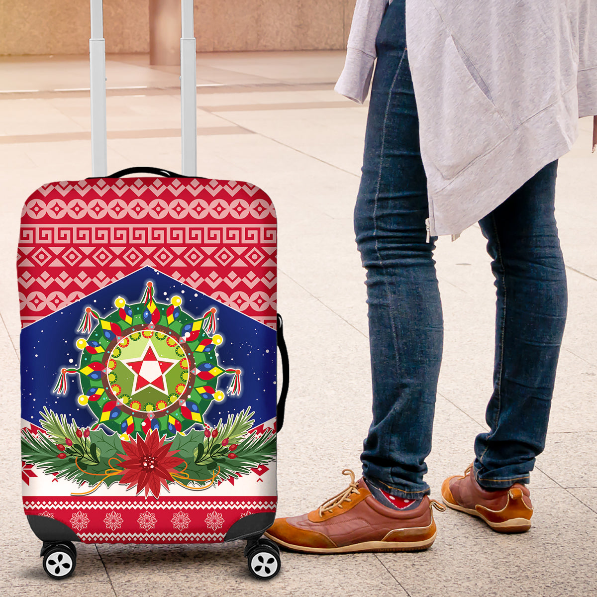 Philippines Christmas Luggage Cover Filipino Parol Maligayang Pasko LT05 Red - Polynesian Pride