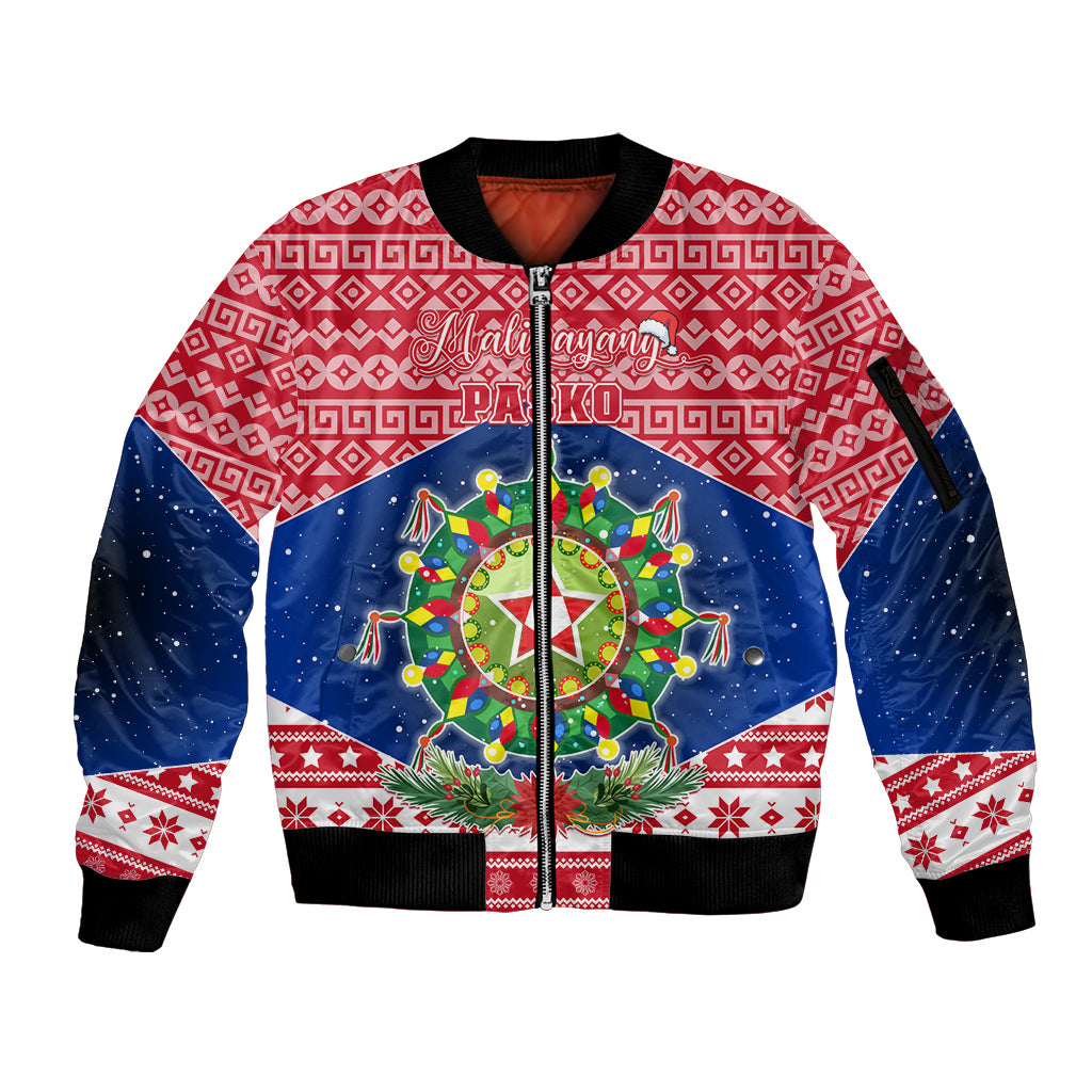 Personalised Philippines Christmas Sleeve Zip Bomber Jacket Filipino Parol Maligayang Pasko LT05 Unisex Red - Polynesian Pride