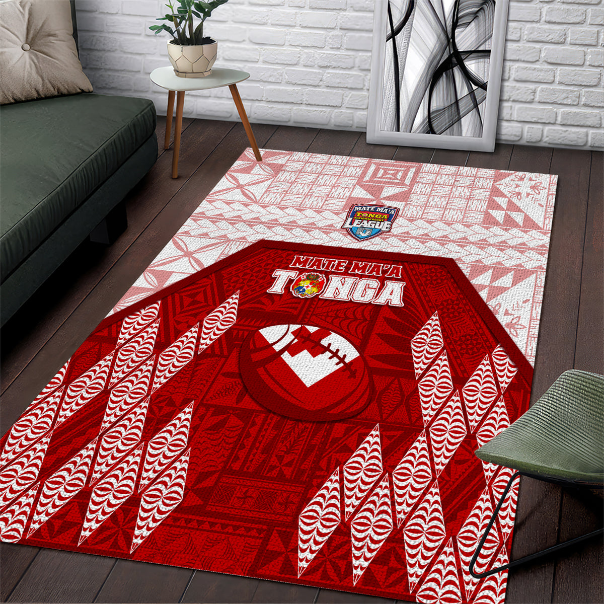 Tonga Rugby Area Rug 2023 Pacific Championships Kupesi Ngatu Mate Maa LT05 Red - Polynesian Pride